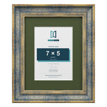 Cassis Blue 10 x 8 inch picture frame with a green mount for a 7 x 5 inch photo