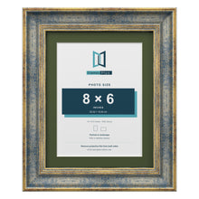 Cassis Blue 10 x 8 inch picture frame with a green mount for an 8 x 6 inch photo