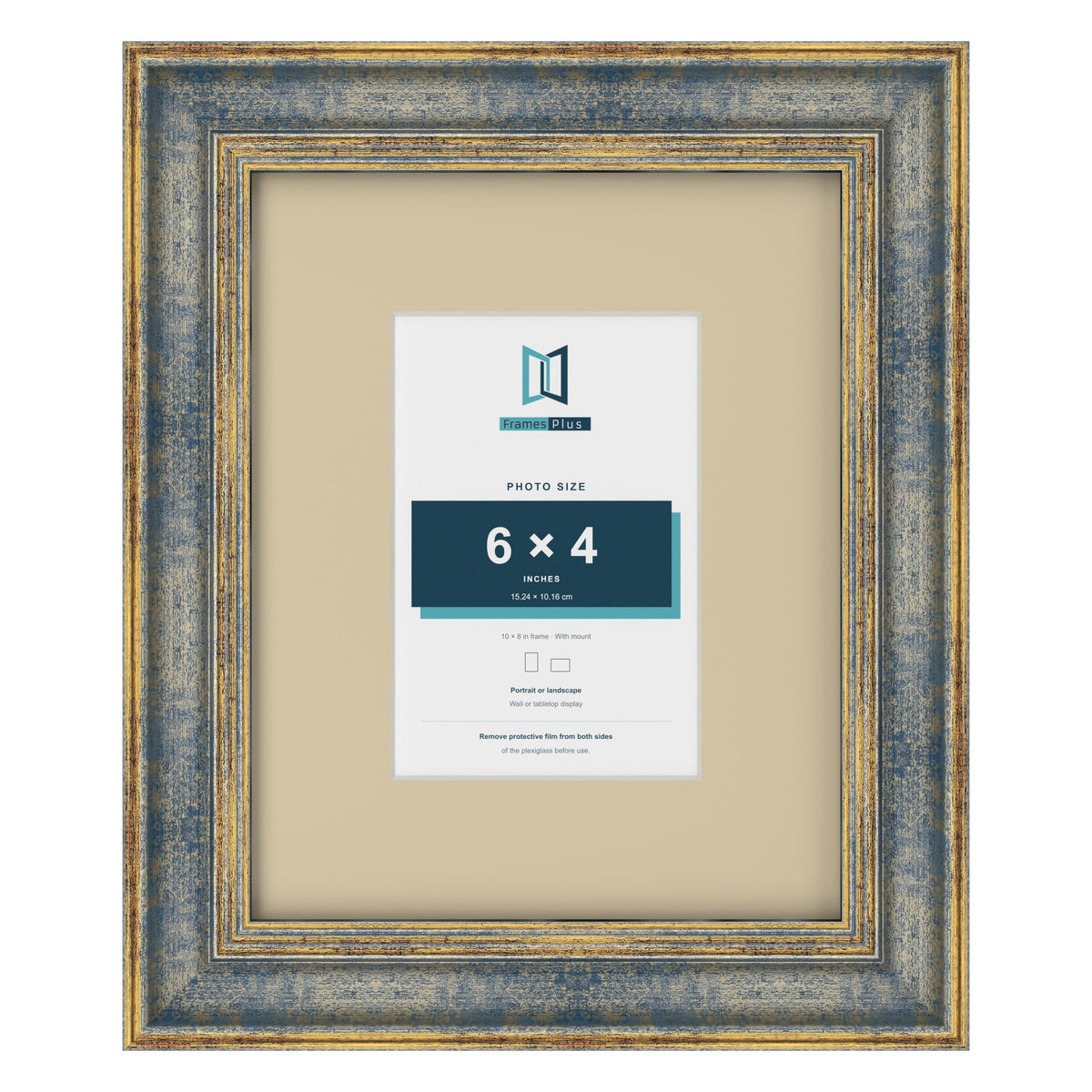 Cassis Blue 10 x 8 inch picture frame with an ivory mount for a 6 x 4 inch photo