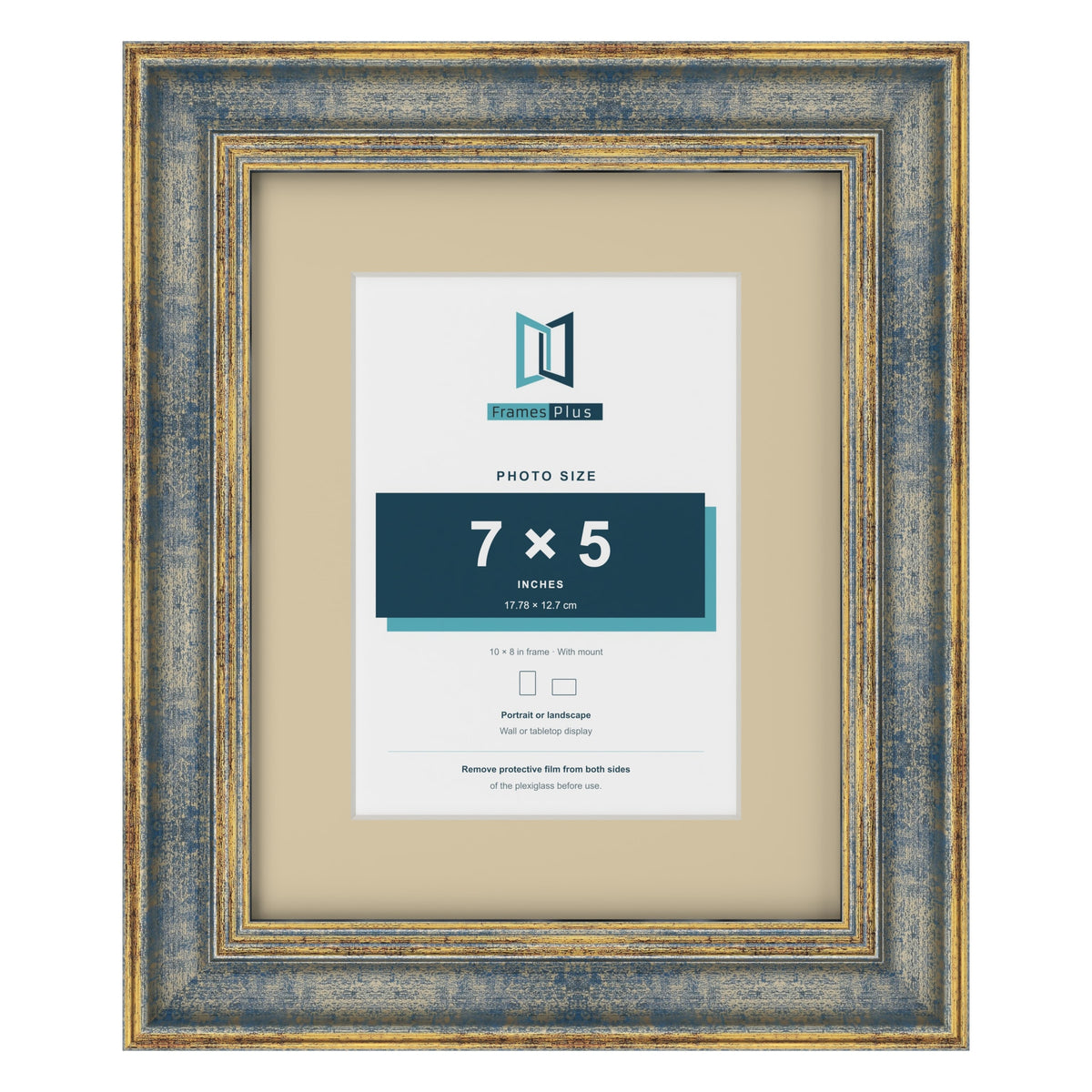 Cassis Blue 10 x 8 inch picture frame with an ivory mount for a 7 x 5 inch photo