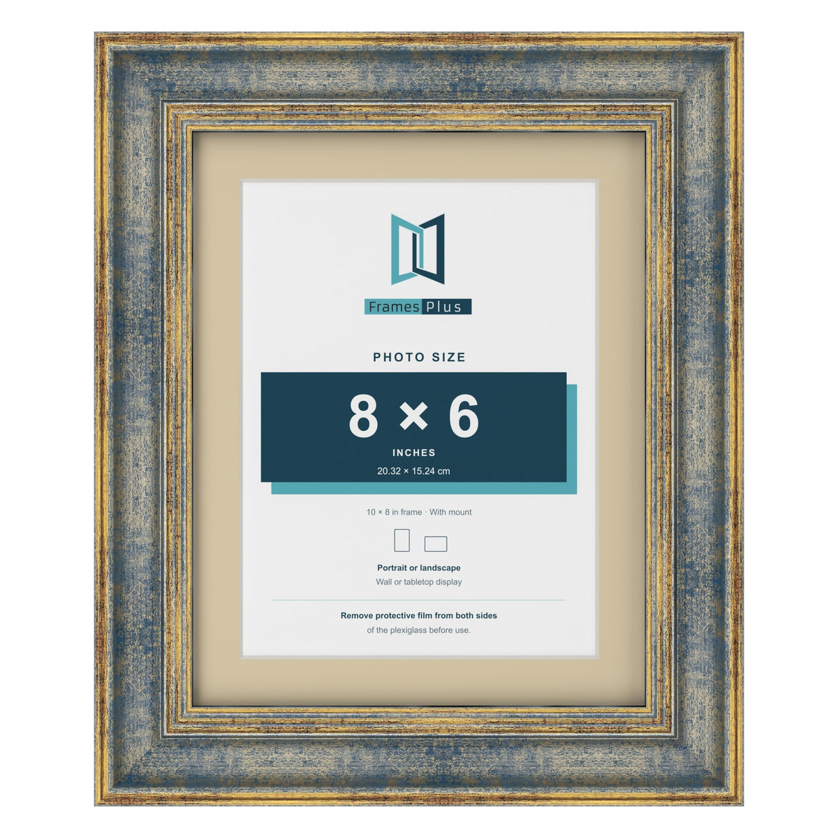 Cassis Blue 10 x 8 inch picture frame with an ivory mount for an 8 x 6 inch photo