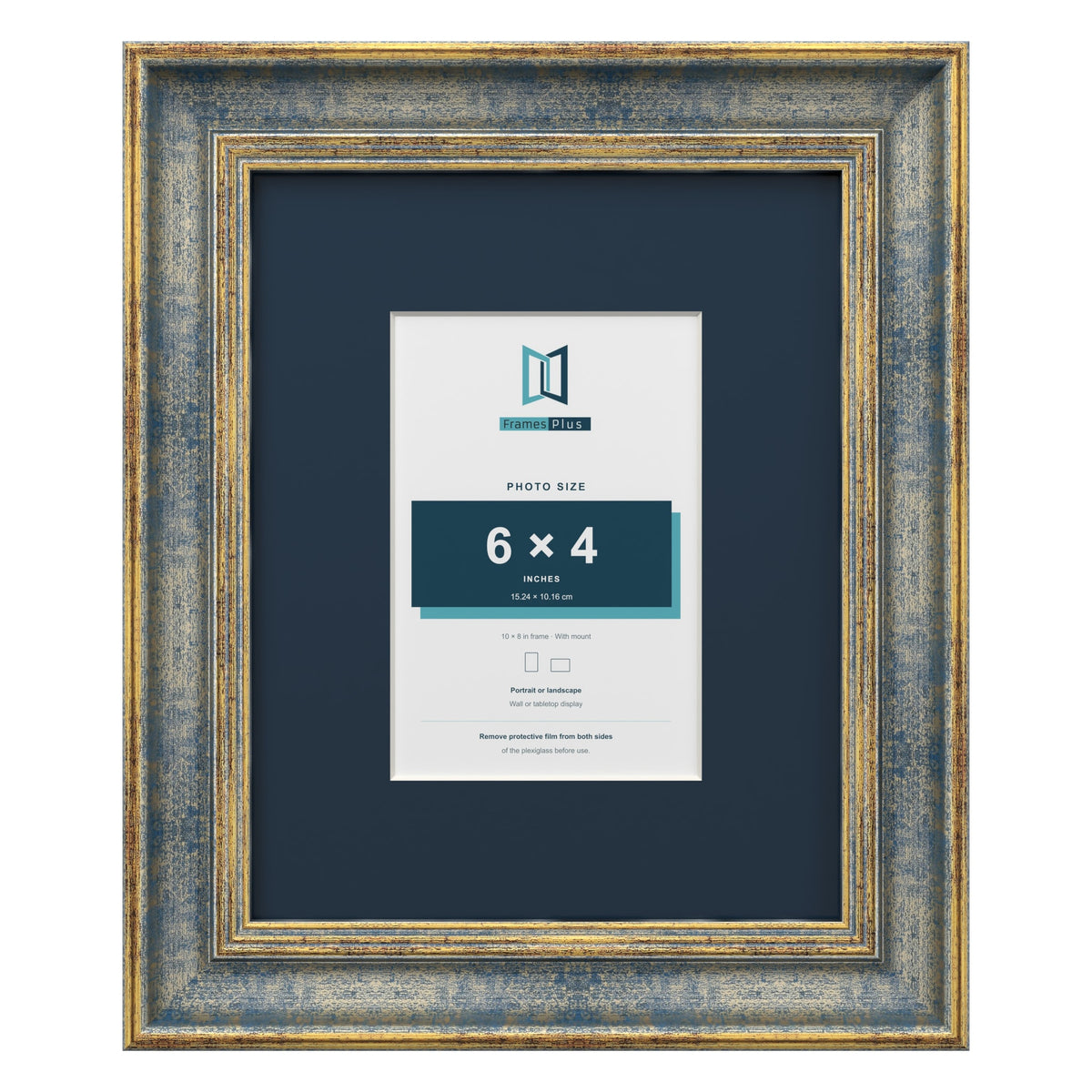 Cassis Blue 10 x 8 inch picture frame with a pacific blue mount for a 6 x 4 inch photo