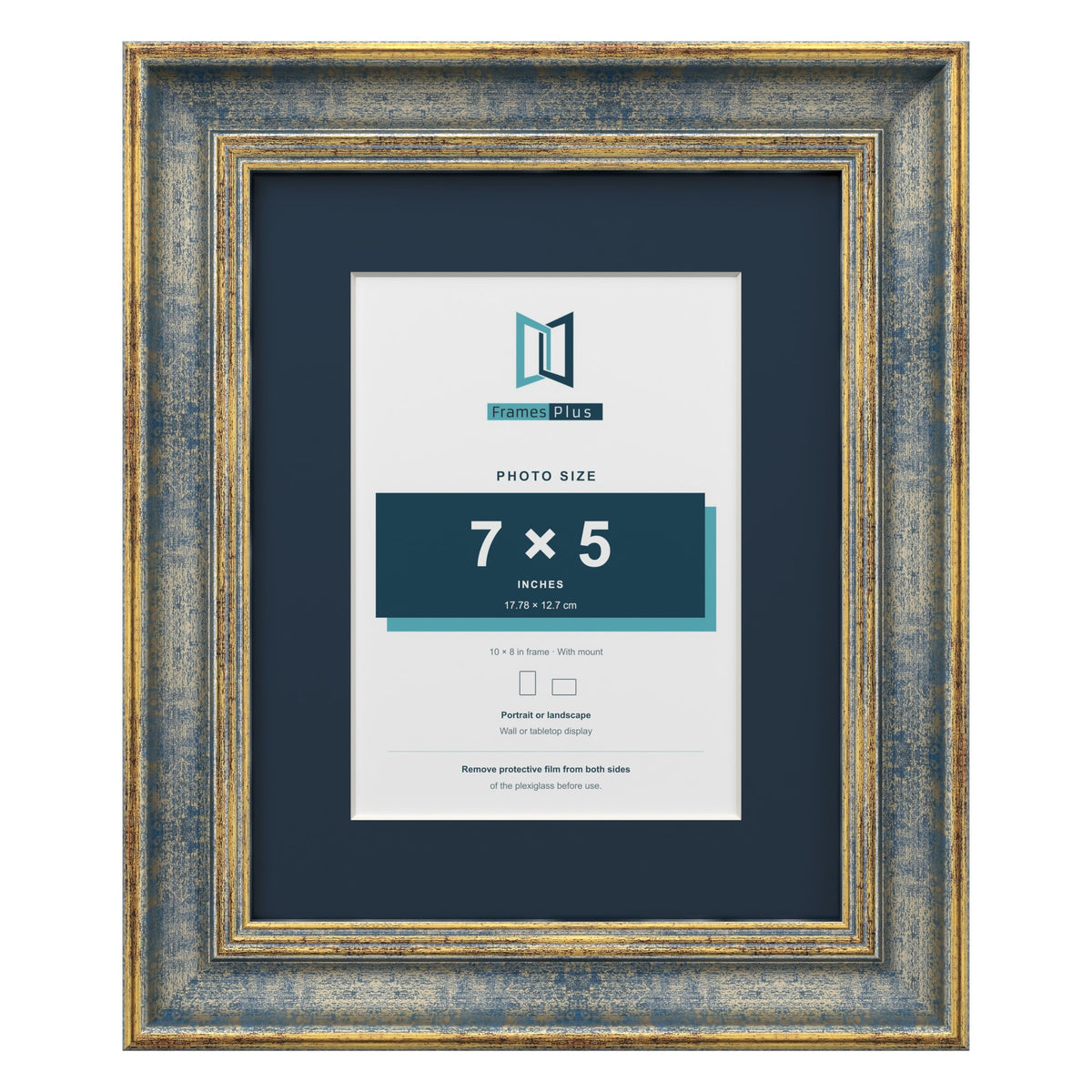 Cassis Blue 10 x 8 inch picture frame with a pacific blue mount for a 7 x 5 inch photo