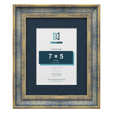 Cassis Blue 10 x 8 inch picture frame with a pacific blue mount for a 7 x 5 inch photo