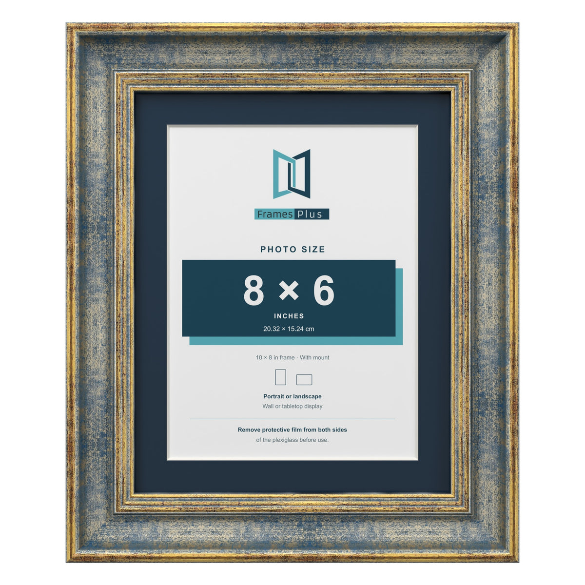 Cassis Blue 10 x 8 inch picture frame with a pacific blue mount for an 8 x 6 inch photo