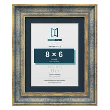 Cassis Blue 10 x 8 inch picture frame with a pacific blue mount for an 8 x 6 inch photo