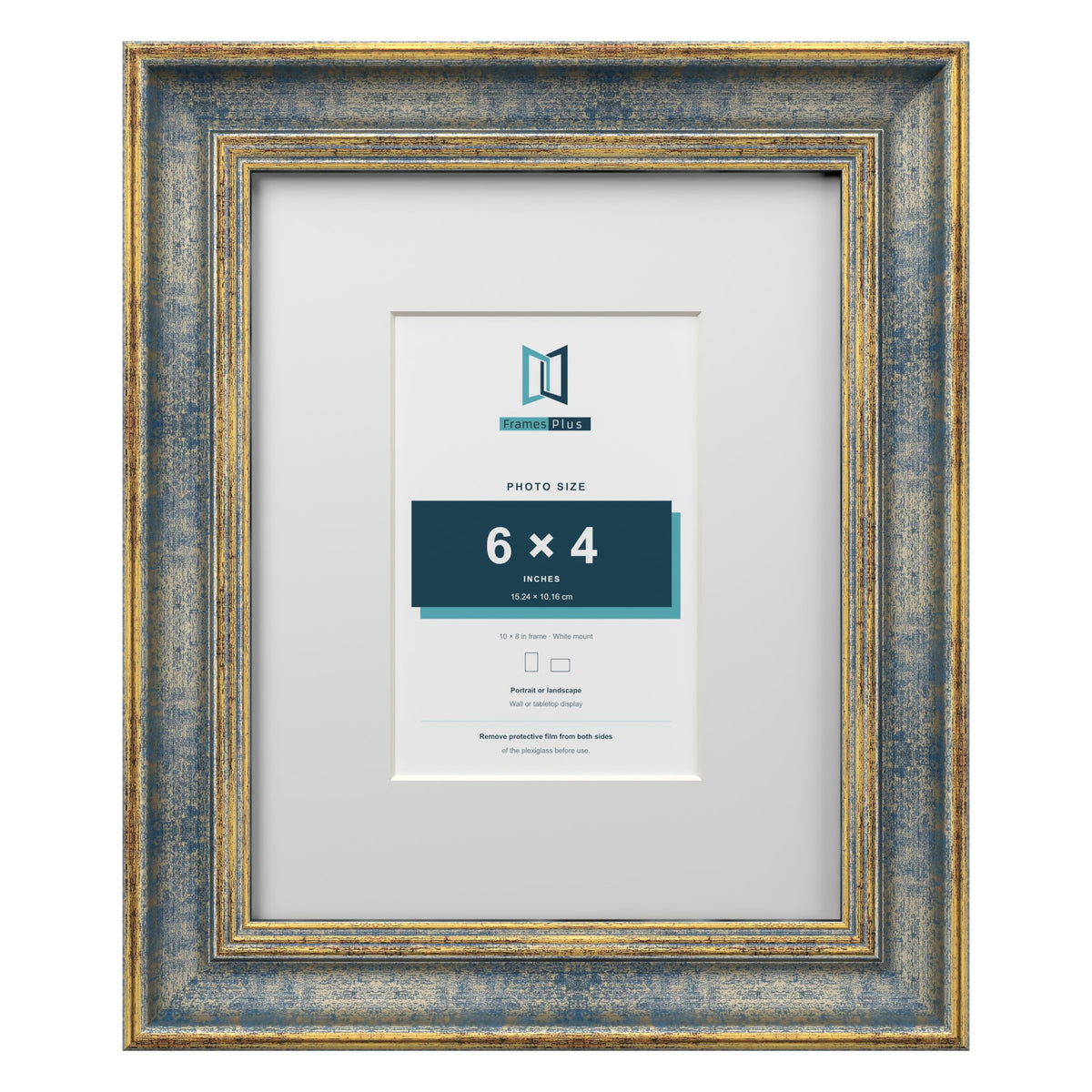 Cassis Blue 10 x 8 inch picture frame with a white mount for a 6 x 4 inch photo