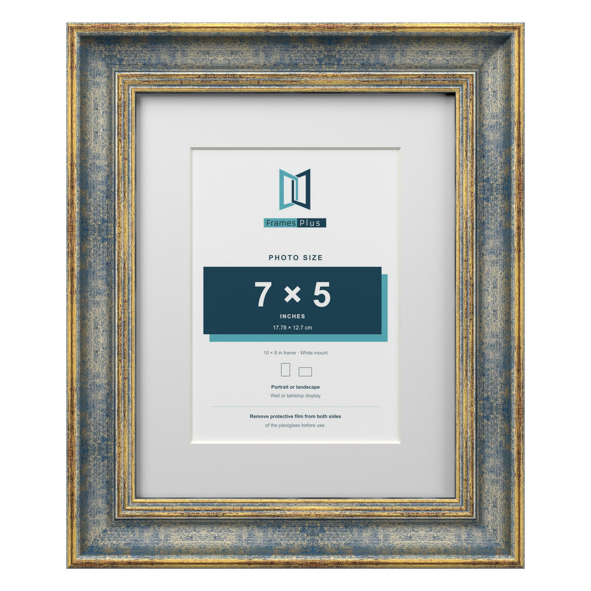 Cassis Blue 10 x 8 inch picture frame with a white mount for a 7 x 5 inch photo