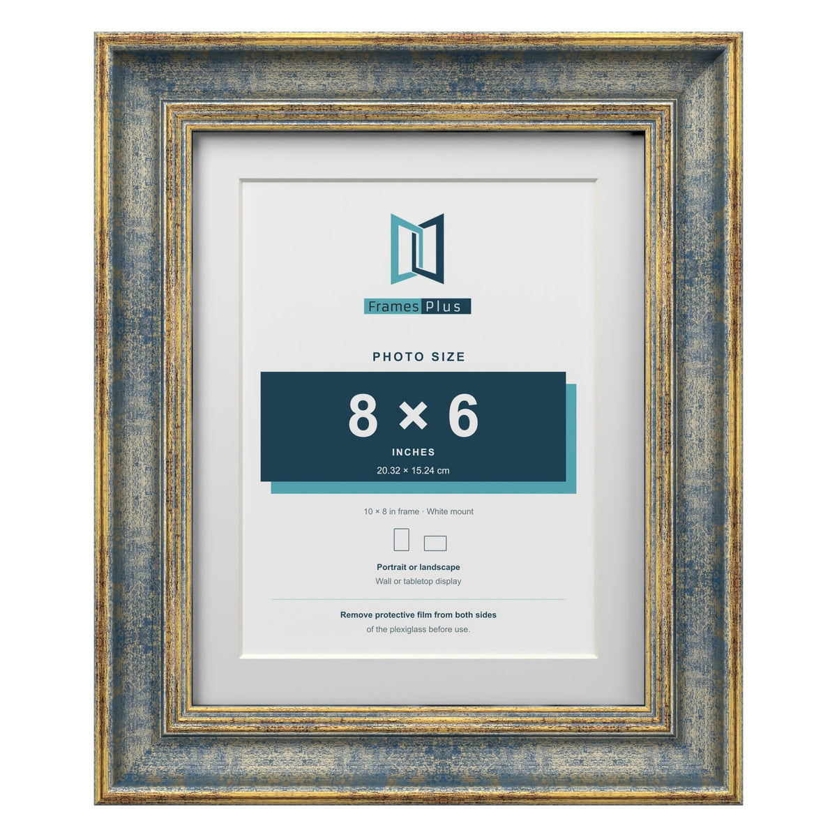Cassis Blue 10 x 8 inch picture frame with a white mount for an 8 x 6 inch photo
