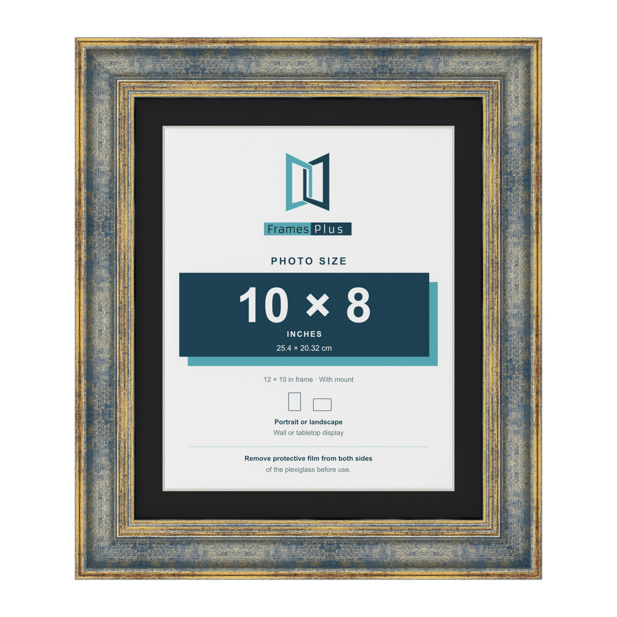 Cassis Blue 12 x 10 inch picture frame with a black mount for a 10 x 8 inch photo