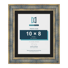 Cassis Blue 12 x 10 inch picture frame with a black mount for a 10 x 8 inch photo