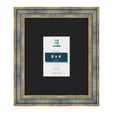 Cassis Blue 12 x 10 inch picture frame with a black mount for a 6 x 4 inch photo