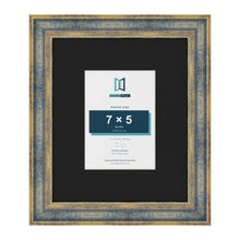 Cassis Blue 12 x 10 inch picture frame with a black mount for a 7 x 5 inch photo
