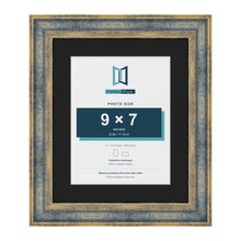 Cassis Blue 12 x 10 inch picture frame with a black mount for a 9 x 7 inch photo