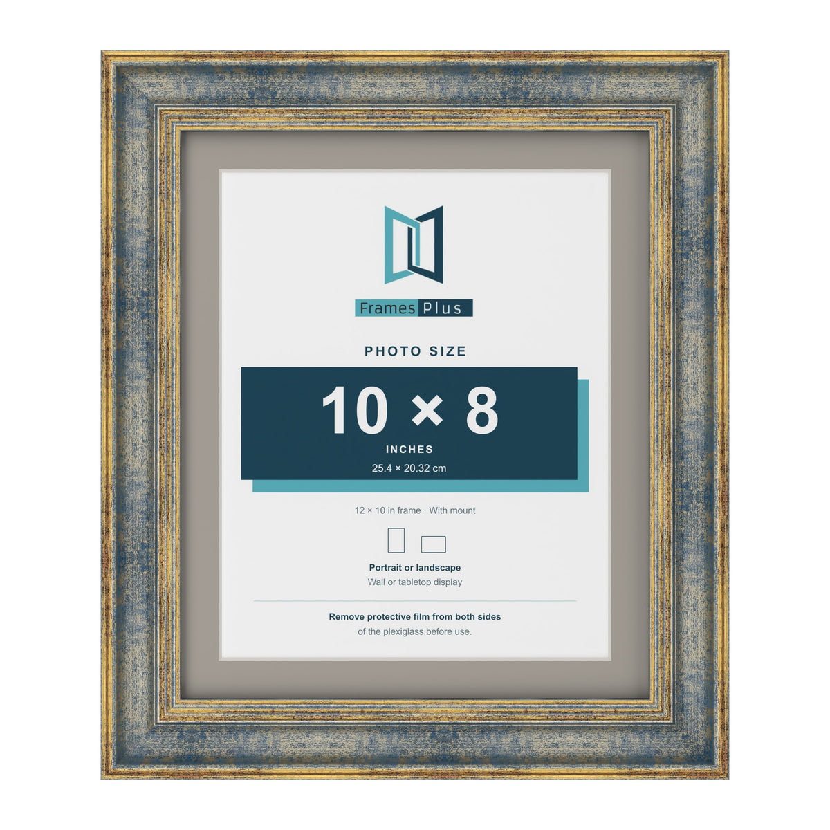 Cassis Blue 12 x 10 inch picture frame with a dawn grey mount for a 10 x 8 inch photo
