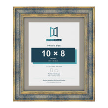 Cassis Blue 12 x 10 inch picture frame with a dawn grey mount for a 10 x 8 inch photo