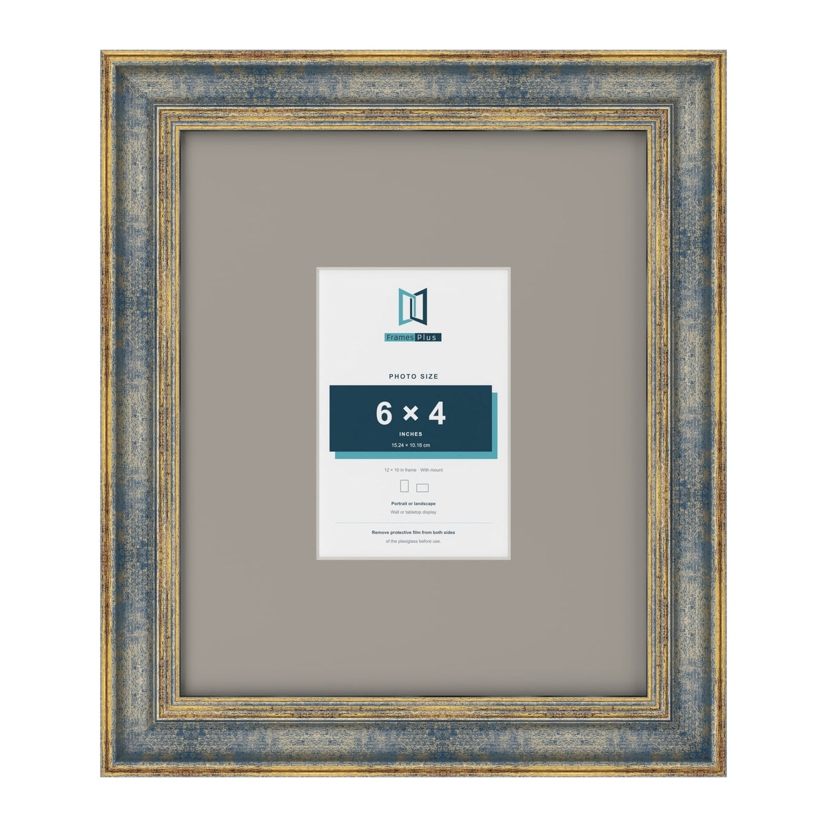 Cassis Blue 12 x 10 inch picture frame with a dawn grey mount for a 6 x 4 inch photo
