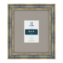 Cassis Blue 12 x 10 inch picture frame with a dawn grey mount for a 6 x 4 inch photo