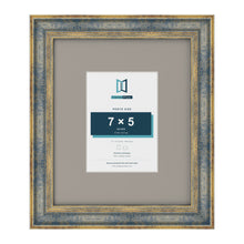 Cassis Blue 12 x 10 inch picture frame with a dawn grey mount for a 7 x 5 inch photo