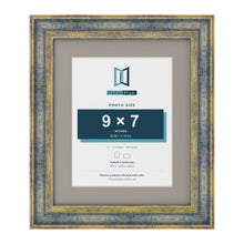 Cassis Blue 12 x 10 inch picture frame with a dawn grey mount for a 9 x 7 inch photo