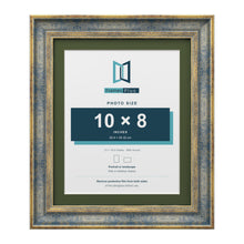 Cassis Blue 12 x 10 inch picture frame with a green mount for a 10 x 8 inch photo