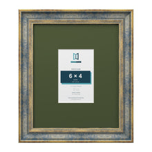 Cassis Blue 12 x 10 inch picture frame with a green mount for a 6 x 4 inch photo