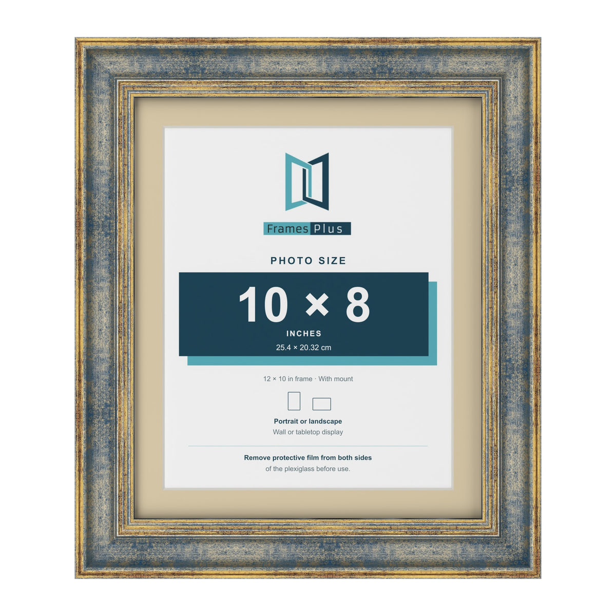Cassis Blue 12 x 10 inch picture frame with an ivory mount for a 10 x 8 inch photo
