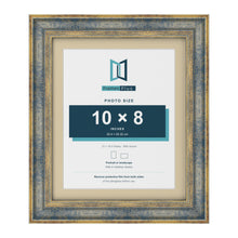Cassis Blue 12 x 10 inch picture frame with an ivory mount for a 10 x 8 inch photo