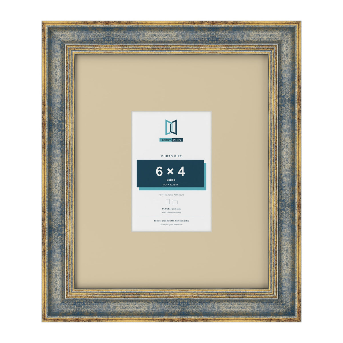 Cassis Blue 12 x 10 inch picture frame with an ivory mount for a 6 x 4 inch photo