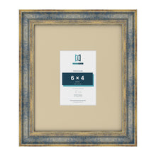 Cassis Blue 12 x 10 inch picture frame with an ivory mount for a 6 x 4 inch photo