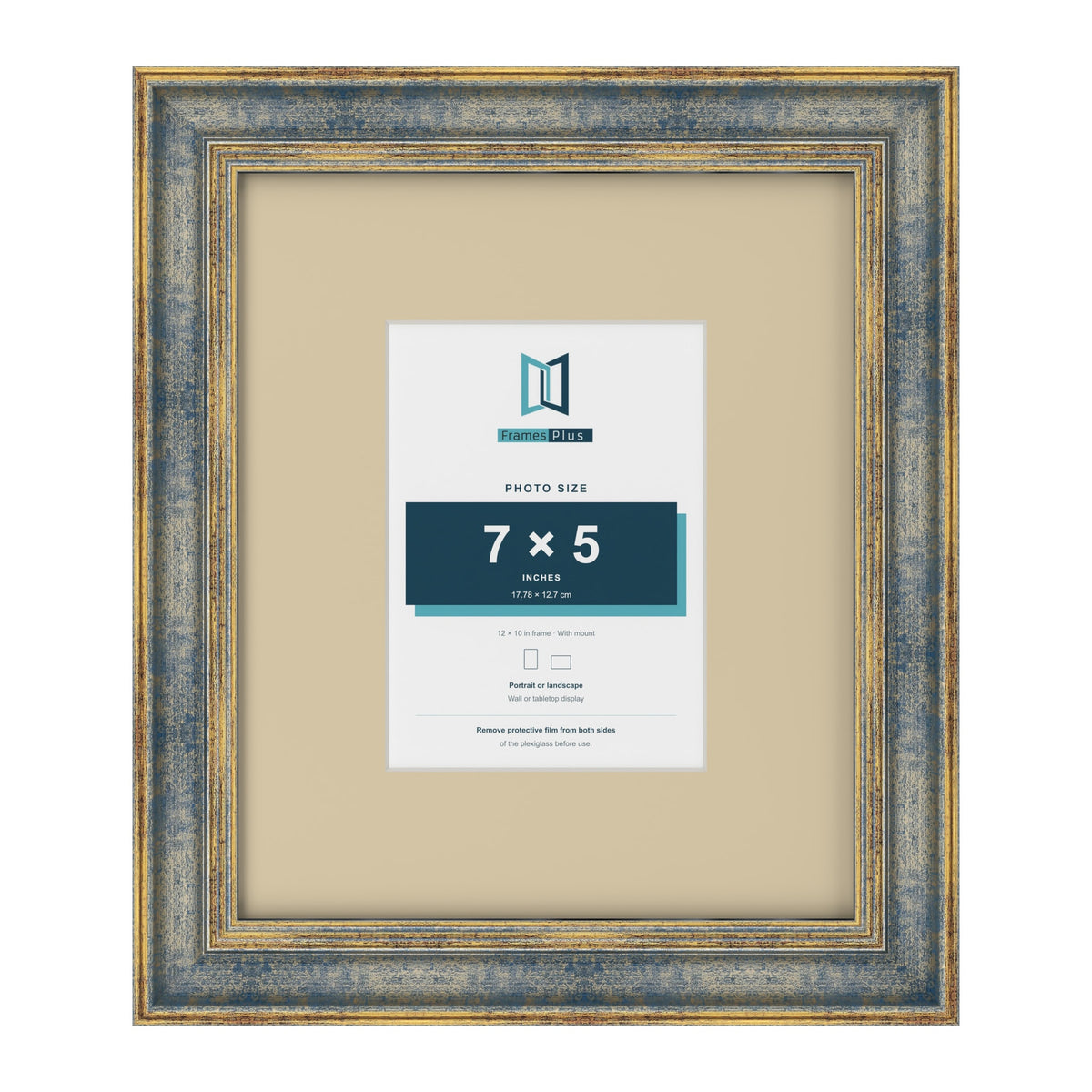 Cassis Blue 12 x 10 inch picture frame with an ivory mount for a 7 x 5 inch photo