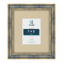 Cassis Blue 12 x 10 inch picture frame with an ivory mount for a 7 x 5 inch photo