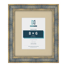 Cassis Blue 12 x 10 inch picture frame with an ivory mount for an 8 x 6 inch photo