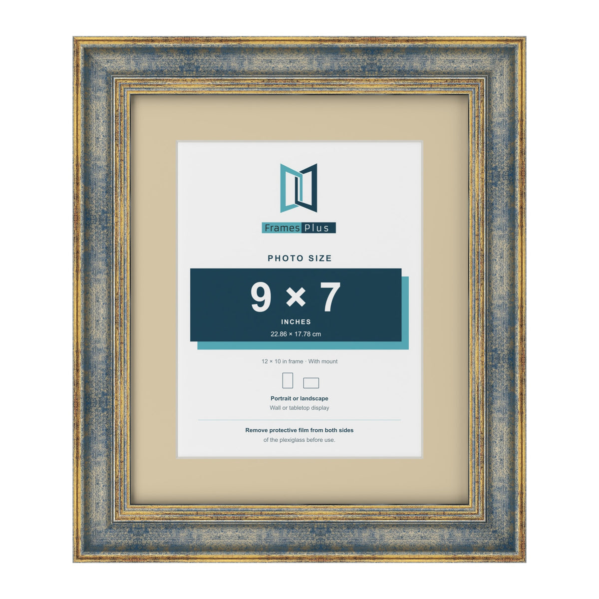 Cassis Blue 12 x 10 inch picture frame with an ivory mount for a 9 x 7 inch photo