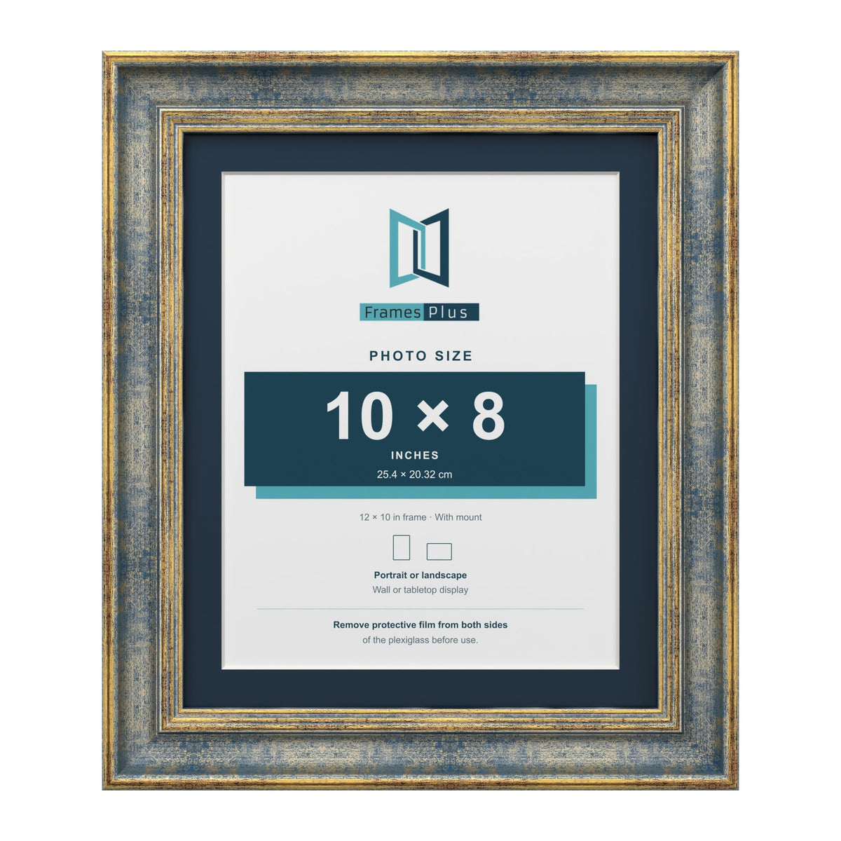 Cassis Blue 12 x 10 inch picture frame with a pacific blue mount for a 10 x 8 inch photo