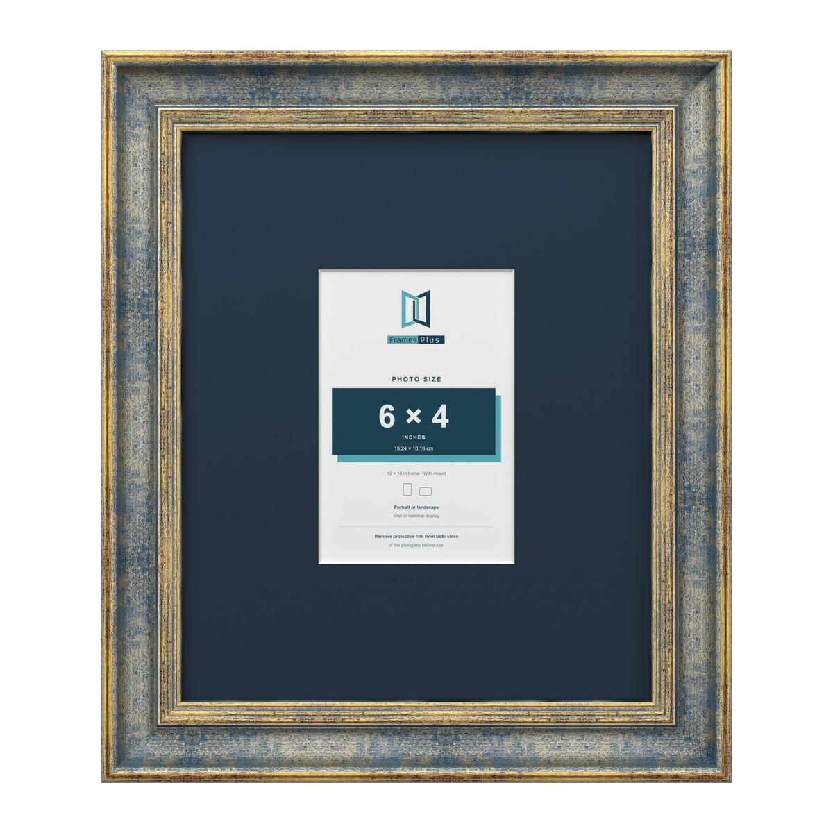 Cassis Blue 12 x 10 inch picture frame with a pacific blue mount for a 6 x 4 inch photo