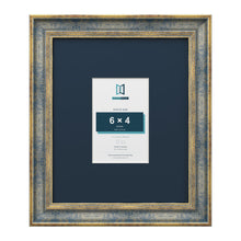 Cassis Blue 12 x 10 inch picture frame with a pacific blue mount for a 6 x 4 inch photo