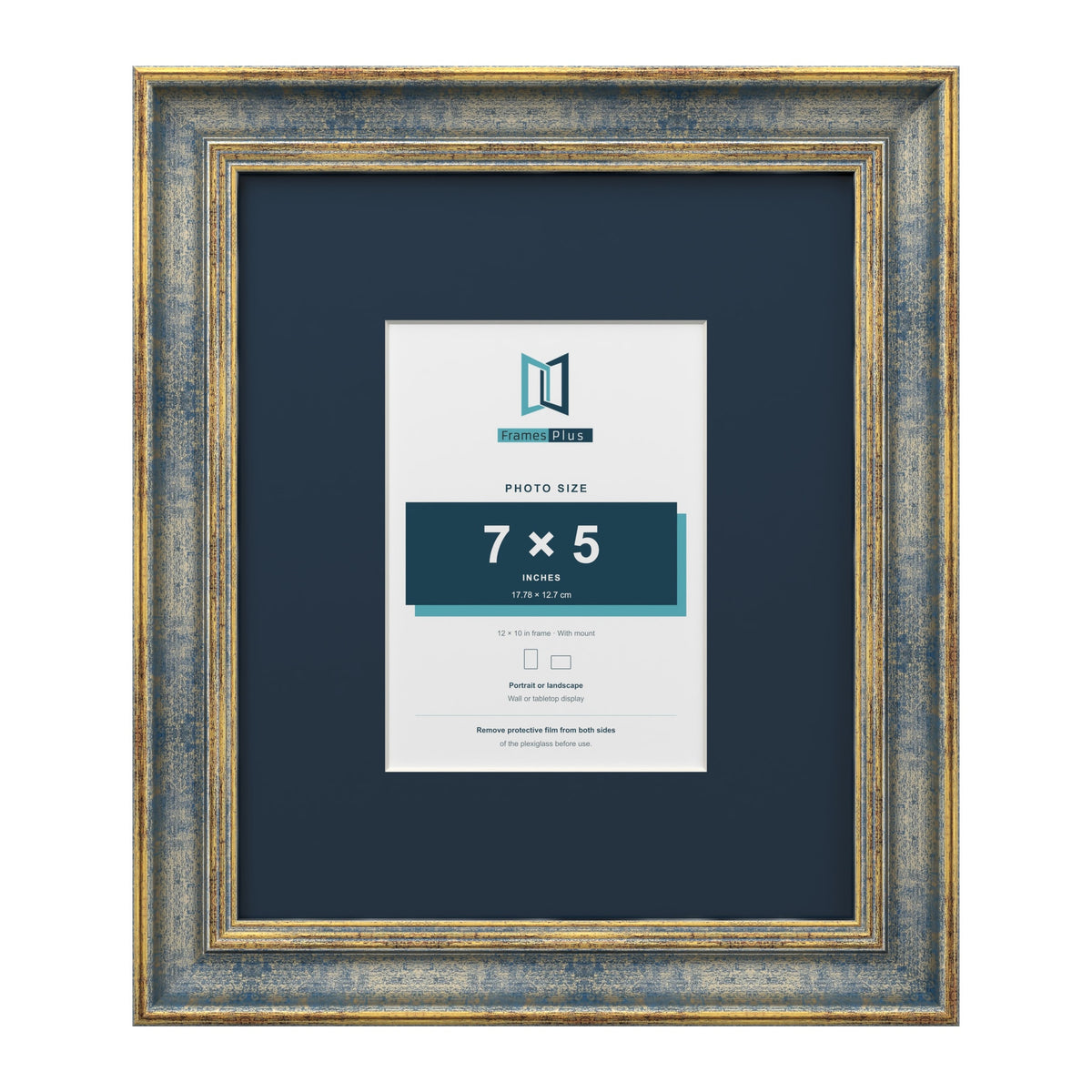Cassis Blue 12 x 10 inch picture frame with a pacific blue mount for a 7 x 5 inch photo