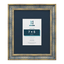 Cassis Blue 12 x 10 inch picture frame with a pacific blue mount for a 7 x 5 inch photo
