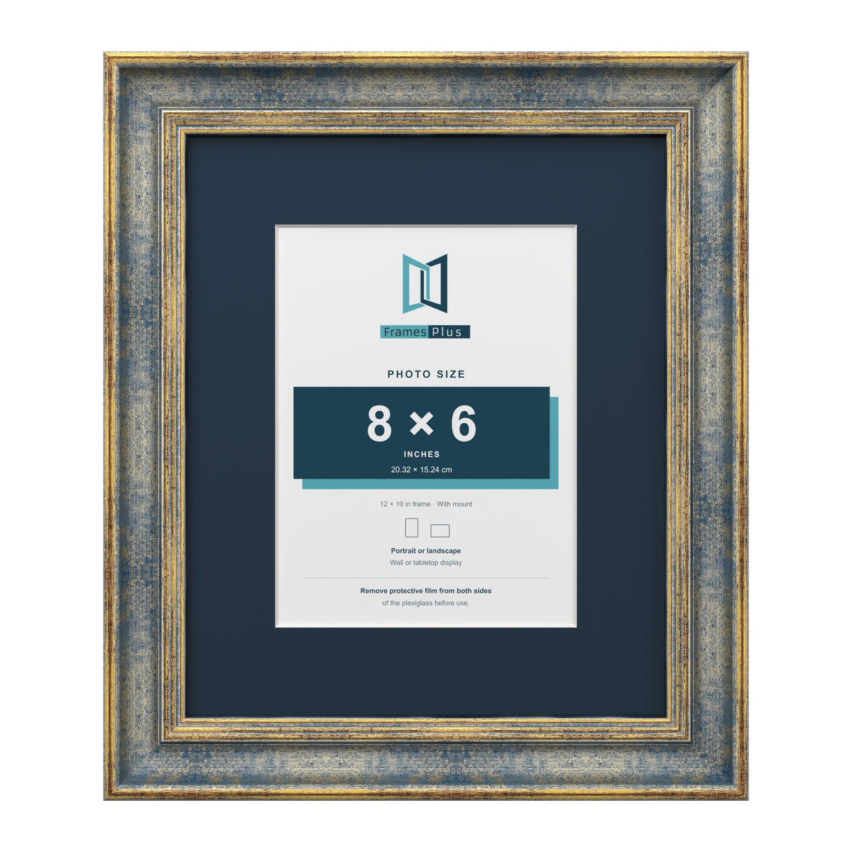 Cassis Blue 12 x 10 inch picture frame with a pacific blue mount for an 8 x 6 inch photo
