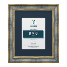 Cassis Blue 12 x 10 inch picture frame with a pacific blue mount for an 8 x 6 inch photo
