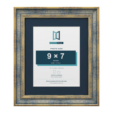 Cassis Blue 12 x 10 inch picture frame with a pacific blue mount for a 9 x 7 inch photo