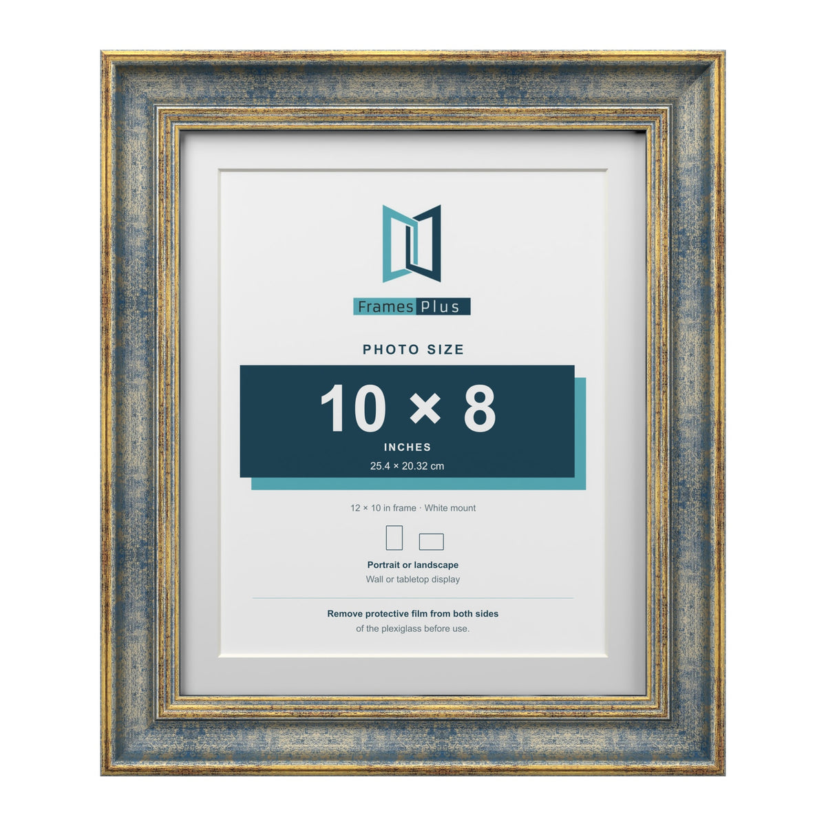 Cassis Blue 12 x 10 inch picture frame with a white mount for a 10 x 8 inch photo