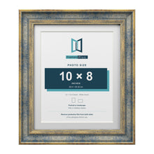 Cassis Blue 12 x 10 inch picture frame with a white mount for a 10 x 8 inch photo