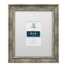 Cassis Blue 12 x 10 inch picture frame with a white mount for a 6 x 4 inch photo
