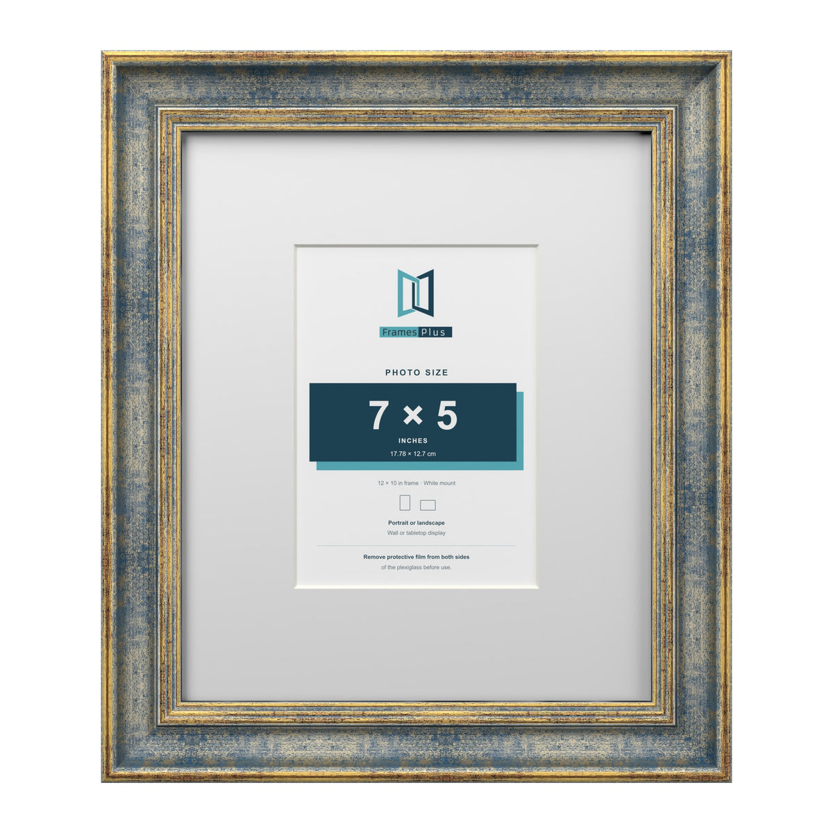 Cassis Blue 12 x 10 inch picture frame with a white mount for a 7 x 5 inch photo
