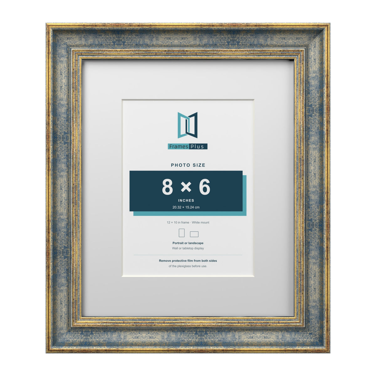 Cassis Blue 12 x 10 inch picture frame with a white mount for an 8 x 6 inch photo