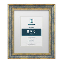 Cassis Blue 12 x 10 inch picture frame with a white mount for an 8 x 6 inch photo