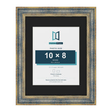 Cassis Blue 14 x 11 inch picture frame with a black mount for a 10 x 8 inch photo