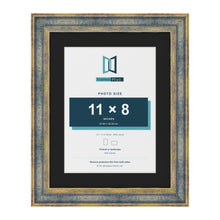 Cassis Blue 14 x 11 inch picture frame with a black mount for an 11 x 8 inch photo